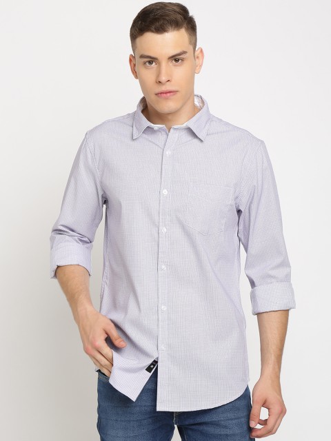 

TED HARBOR Men White Slim Fit Checked Casual Shirt