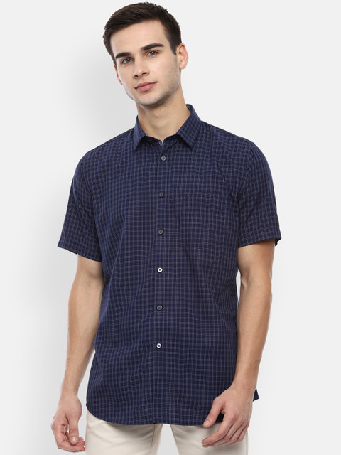 

Van Heusen Sport Men Navy Blue & White Slim Fit Checked Casual Shirt
