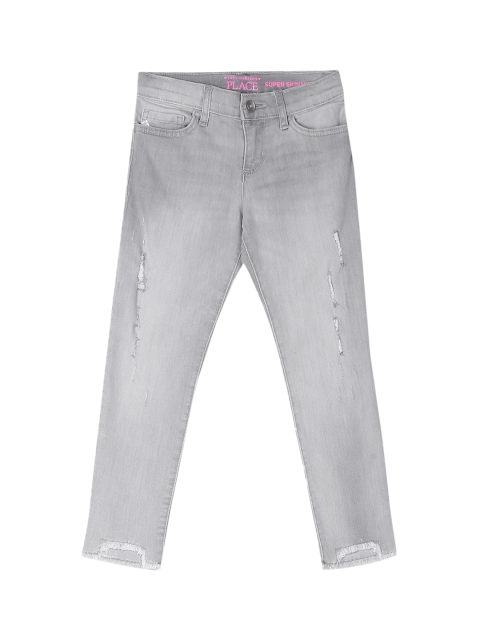 

The Childrens Place Girls Grey Super Skinny Fit Mid-Rise Low Distress Jeans