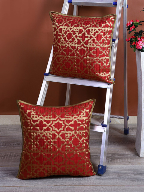 

eyda Red & Gold-Toned Set of 2 Ethnic Motifs Square Cushion Covers