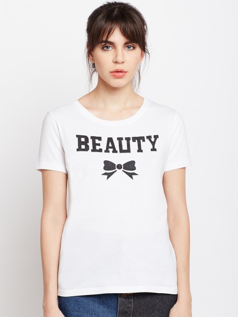 

PUNK Women White Printed Round Neck T-shirt