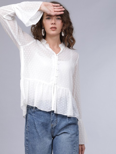 

Tokyo Talkies Women White Self Design Peplum Top