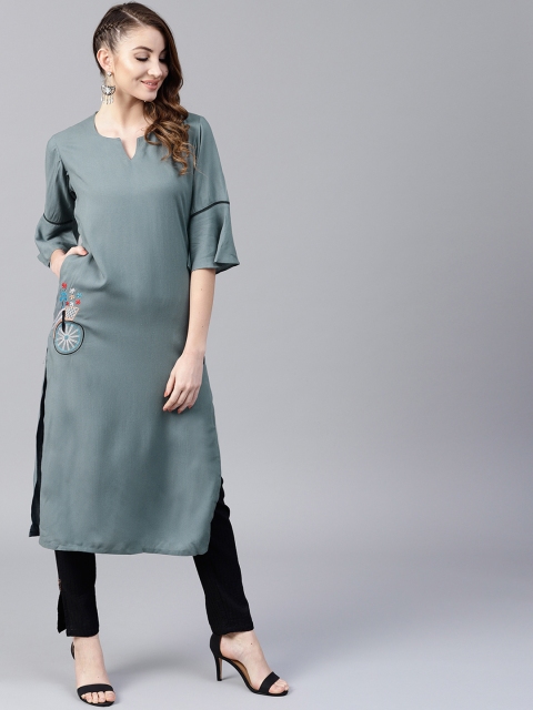 

Shakumbhari Women Grey Solid Straight Kurta