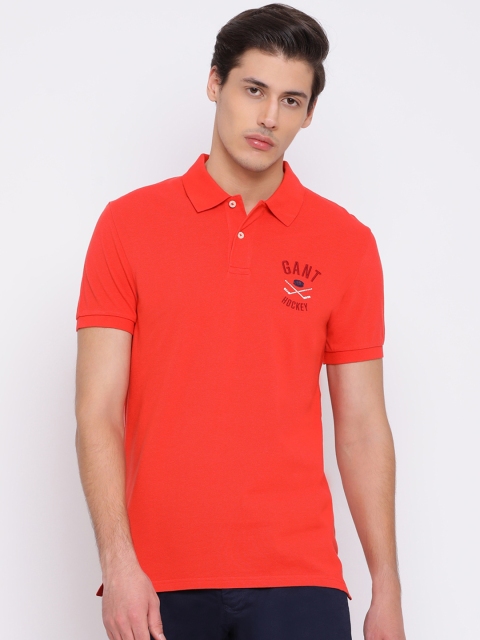 

GANT Men Orange Solid Polo Collar T-shirt
