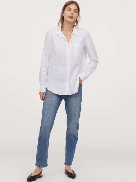

H&M Women White Solid Cotton Shirt