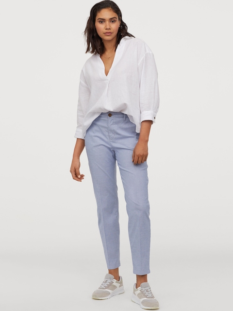 

H&M Women Blue Solid Cotton Chinos