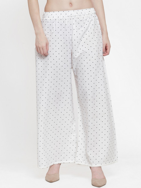 

TAG 7 Women White & Black Printed Wide Leg Palazzos