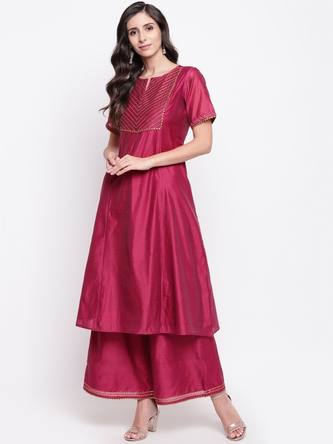 

Shakumbhari Women Maroon & Gold-Coloured Striped Kurti with Palazzos