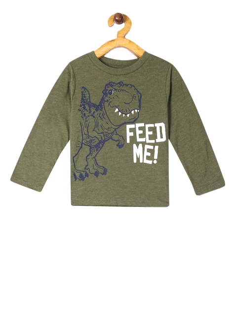 The Childrens Place Boys Olive Green Printed Round Neck T-shirt