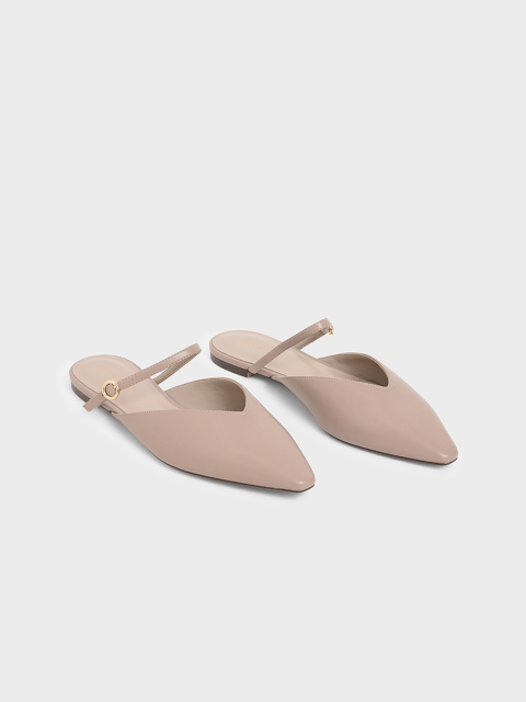 

CHARLES & KEITH Women Taupe Solid PU Mules