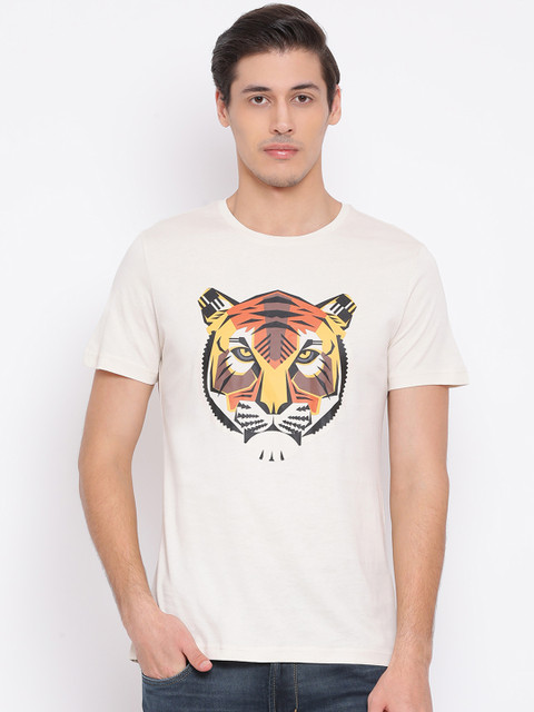 

Antony Morato Men Cream-Coloured Printed Round Neck T-shirt