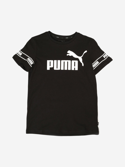 

Puma Boys Black Brand Logo Printed Round Neck T-shirt