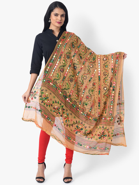 

Vastraa Fusion Beige & Green Embroidered Dupatta
