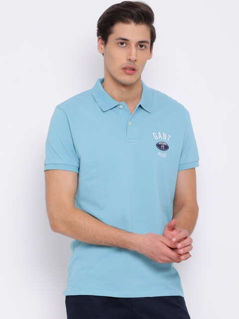 

GANT Men Blue Solid Polo Collar T-shirt