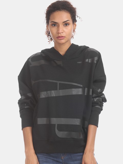 

GAP Women Black All-Over Logo Pullover Hoodie