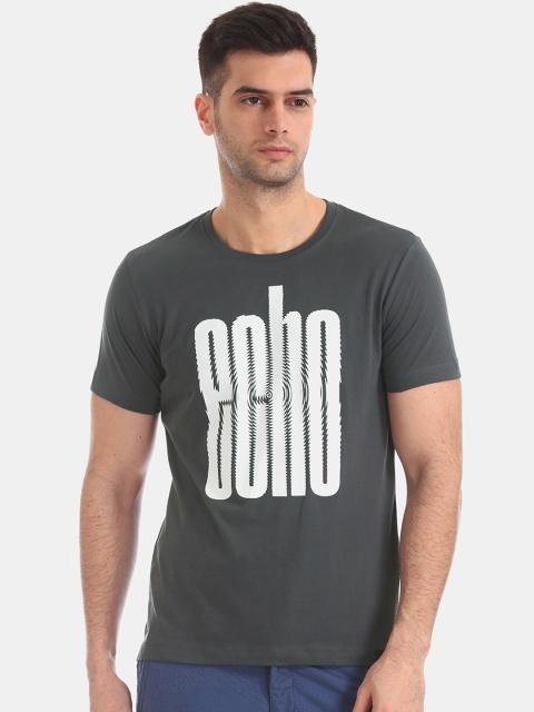 

Flying Machine Men Grey & White Printed Round Neck T-shirt