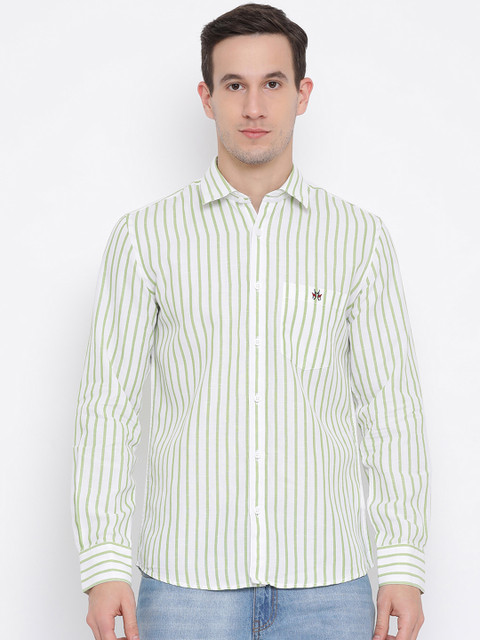 

Crimsoune Club Men Green & White Slim Fit Striped Casual Shirt