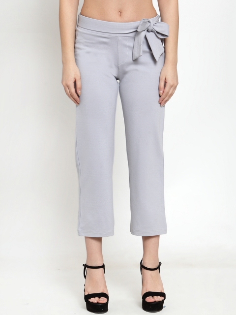 

DUDITI Women Grey Straight Fit Solid Regular Trousers
