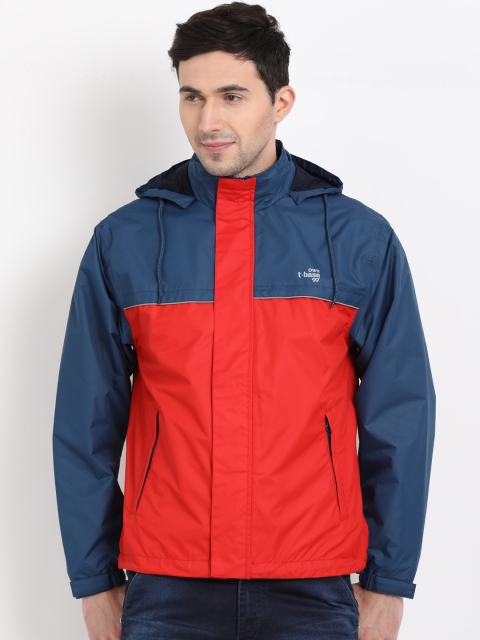 

t-base Men Orange & Blue Colorblock Hooded Petrol Waterproof Rain Jacket