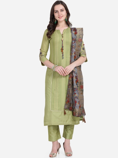 

Stylee LIFESTYLE Green & Red Art Silk Semi-Stitched Dress Material