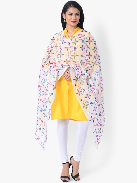 

Vastraa Fusion Women White & Blue Embroidered Pure Cotton Dupatta