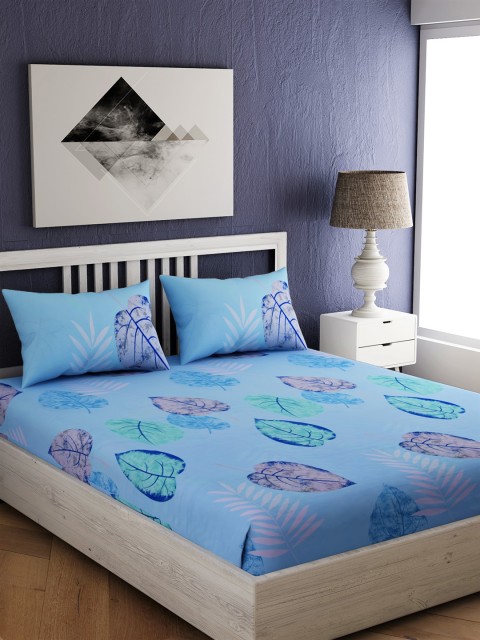 

EverHOME Blue Floral 144 TC Cotton 1 Queen Bedsheet with 2 Pillow Covers