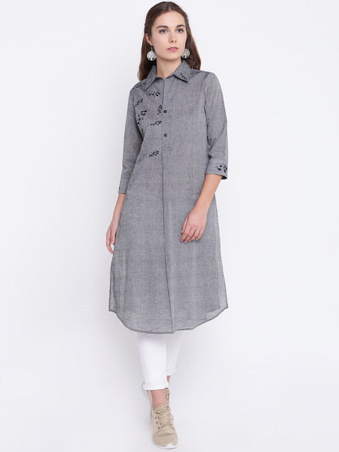 

Shakumbhari Women Grey Embroidered Straight Kurta