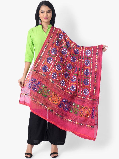 

Vastraa Fusion Women Pink & Blue Embroidered Pure Cotton Dupatta