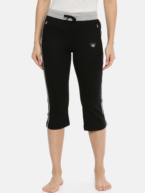 Red Rose Women Black & Grey Solid Lounge Capris