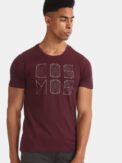 

Flying Machine Men Burgundy Printed Round Neck T-shirt