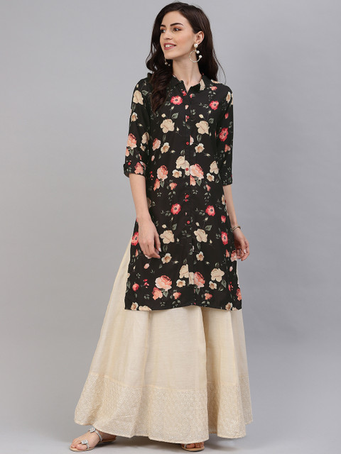 

Alena Women Black & Red Printed A-Line Kurta