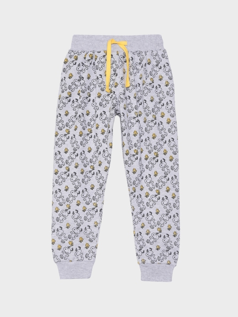 

Kids Ville Girls Grey & Black Printed Peanuts Straight-Fit Joggers