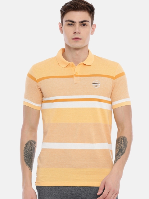 

Proline Active Men Yellow White Striped Polo Collar Pure Cotton T-shirt
