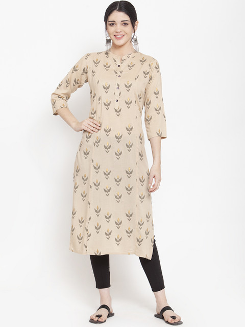 

ANAISA Women Beige Printed Straight Kurta