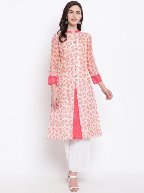 

Shakumbhari Women Pink & Off-White Paisley Printed A-Line Kurta
