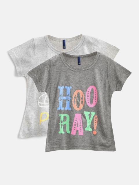 YK Girls Pack of 2 Grey Printed Round Neck T-shirts