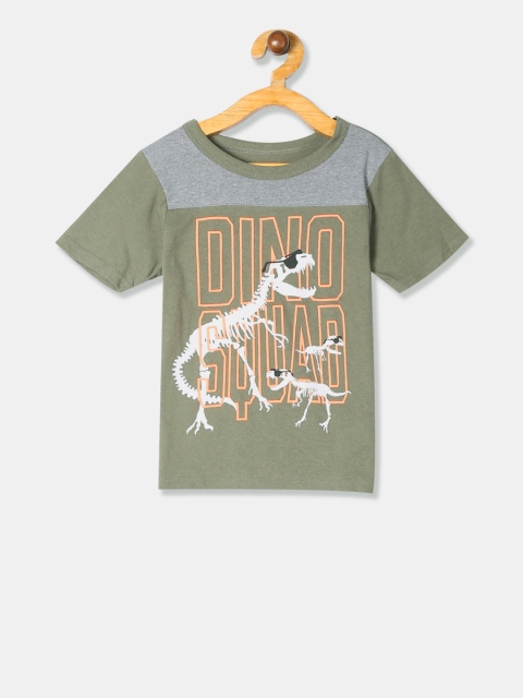 

The Childrens Place Boys Green & Orange Printed Round Neck T-shirt