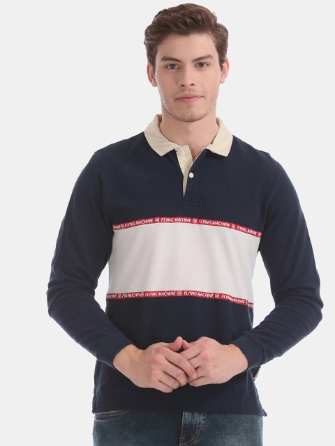 

Flying Machine Men Blue & Beige Colourblocked Polo Collar T-shirt