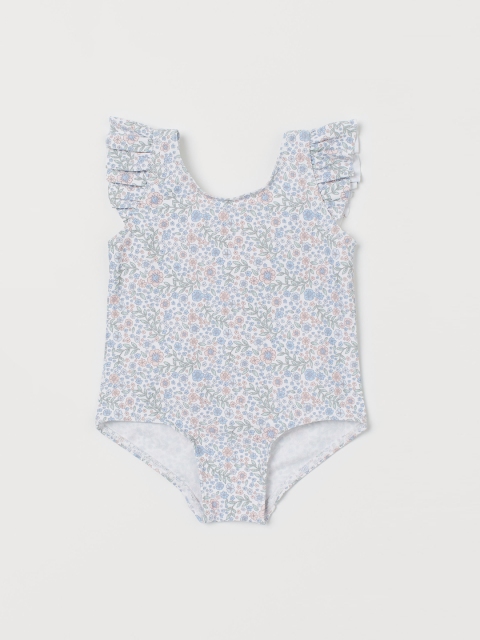 

H&M Girls White & Blue Floral Printed Flounced Swimsuit