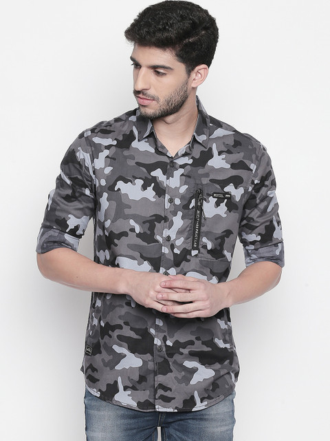 

Mufti Men Grey Slim Fit Printed Casual Shirt