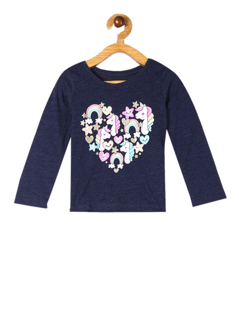 

The Childrens Place Girls Navy Blue Unicorn Printed Round Neck T-shirt
