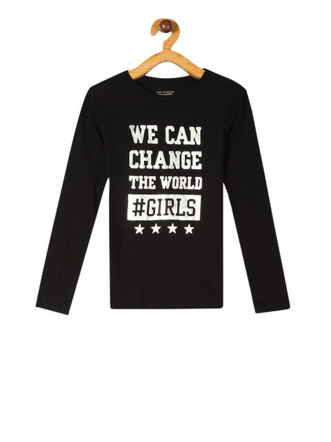 

The Childrens Place Girls Black Printed Round Neck T-shirt