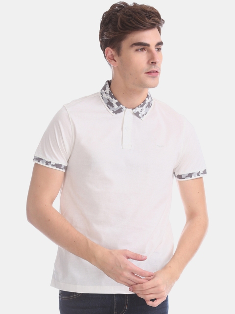 

Flying Machine Men Off-White Solid Polo Collar T-shirt
