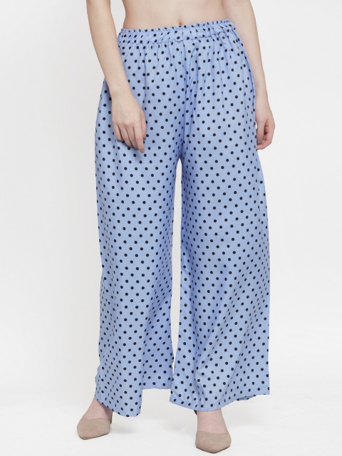 

TAG 7 Women Blue & Black Printed Wide Leg Palazzos