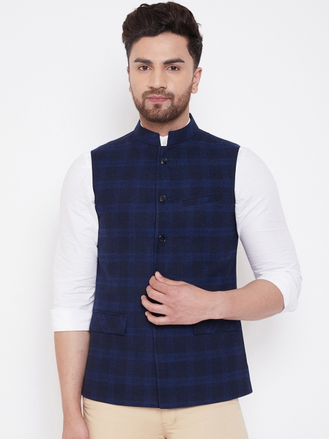 

Spirit Men Blue Checked Woven Nehru Jacket