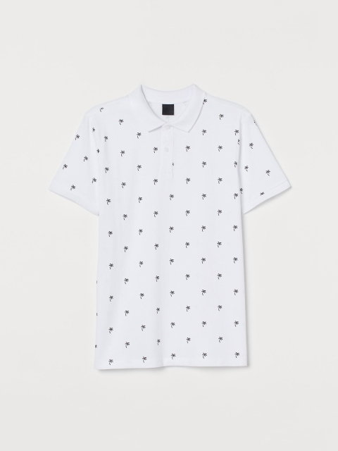 

H&M Men White Printed Slim Fit Polo Shirt