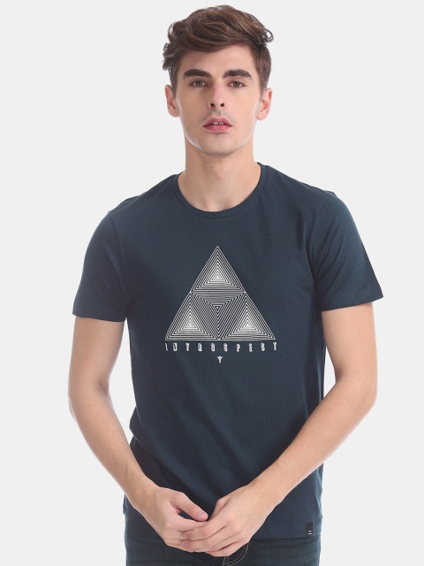 

Flying Machine Men Blue Printed Round Neck T-shirt