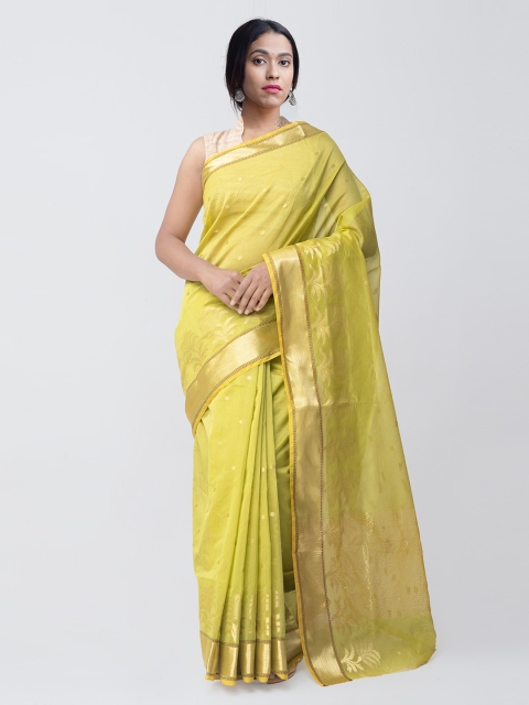 

Unnati Silks Lime Green & Gold-Toned Silk Cotton Woven Design Kanjeevaram Handloom Saree