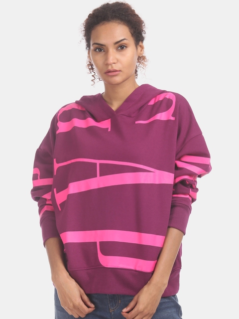 

GAP Women Purple & Pink Printed Hooded Sweatshirt