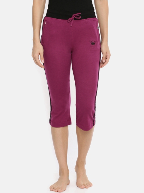 Red Rose Women Burgundy Solid Lounge Capris